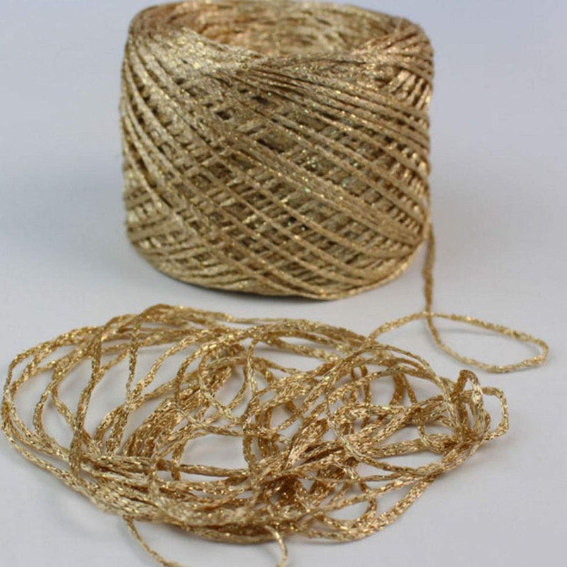 Clisil 100g DIY Gold Lurex Shining Glitter Sparkle Metal Yarn - Crochet Thread for Bag, Sweater, Doll Accessory - Shiny Christmas Snowflake - Image 4